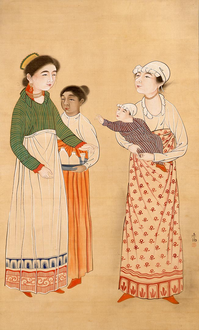 江戸時代 掛軸（山口素絢）御多福図（骨董/古美術） 倭人