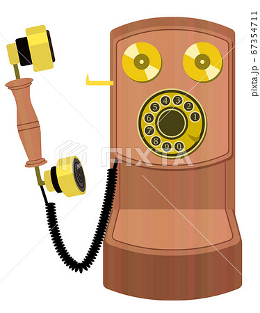 レトロな壁掛け電話（デルビル磁石式電話機）のイラスト 受話器外しの