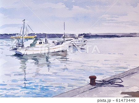 水彩画(漁港)№180