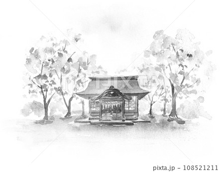 小さな寺の風景の水墨画のイラスト素材 [108521211] - PIXTA