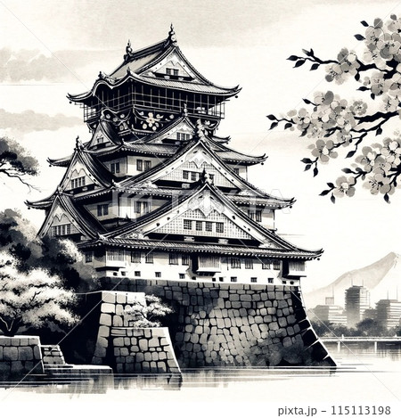 大阪城 水墨画のイラスト素材 [115113198] - PIXTA