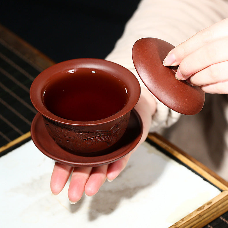 Handmade Yixing Purple Zisha Clay Gaiwan Gongfu Teacup with Hand