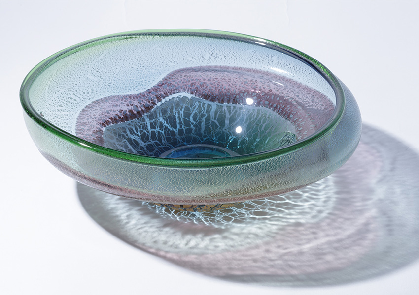 骨董 琉球ガラス 沖縄ガラス 現代の名工 稲嶺盛吉 希少 脚付