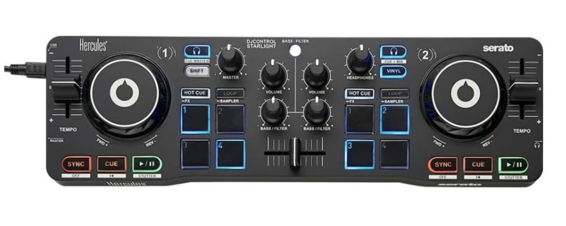 Hercules DJ Control Starlight - Portable DJ Controller for Serato