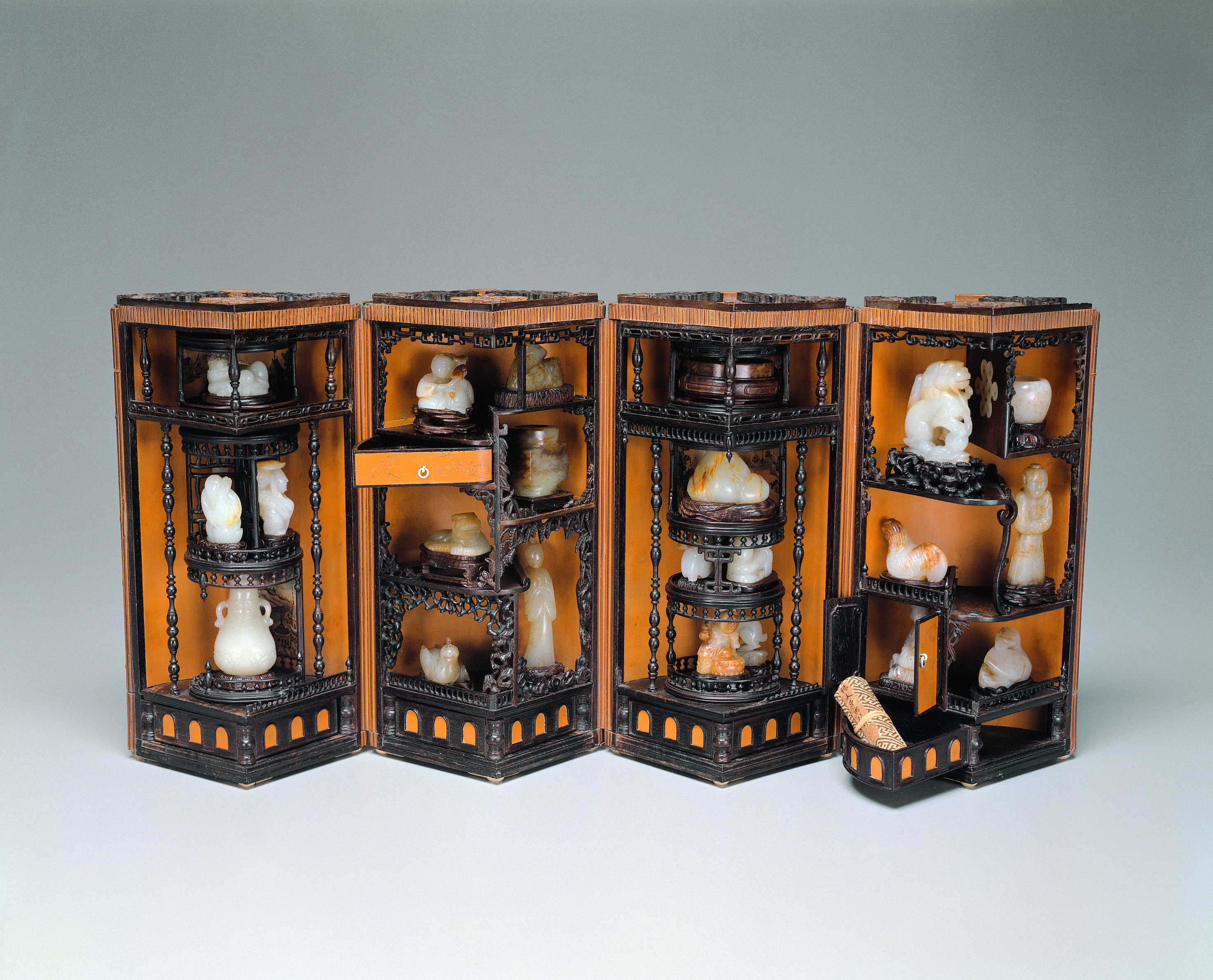 木】 ☆ 竹木 唐木透彫拐子紋底座 ☆ 清時代 圓形 四