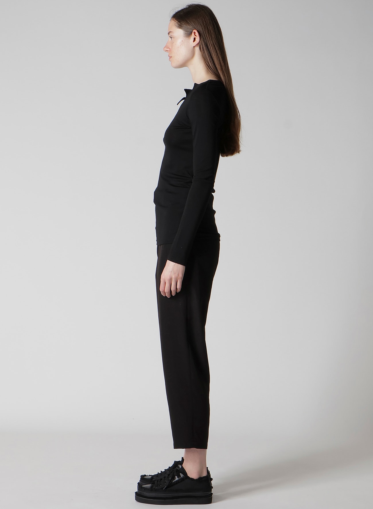 WOOL CHIFFON ZIG-ZAG NECK LINE LONG SLV T(S Black): Yohji Yamamoto