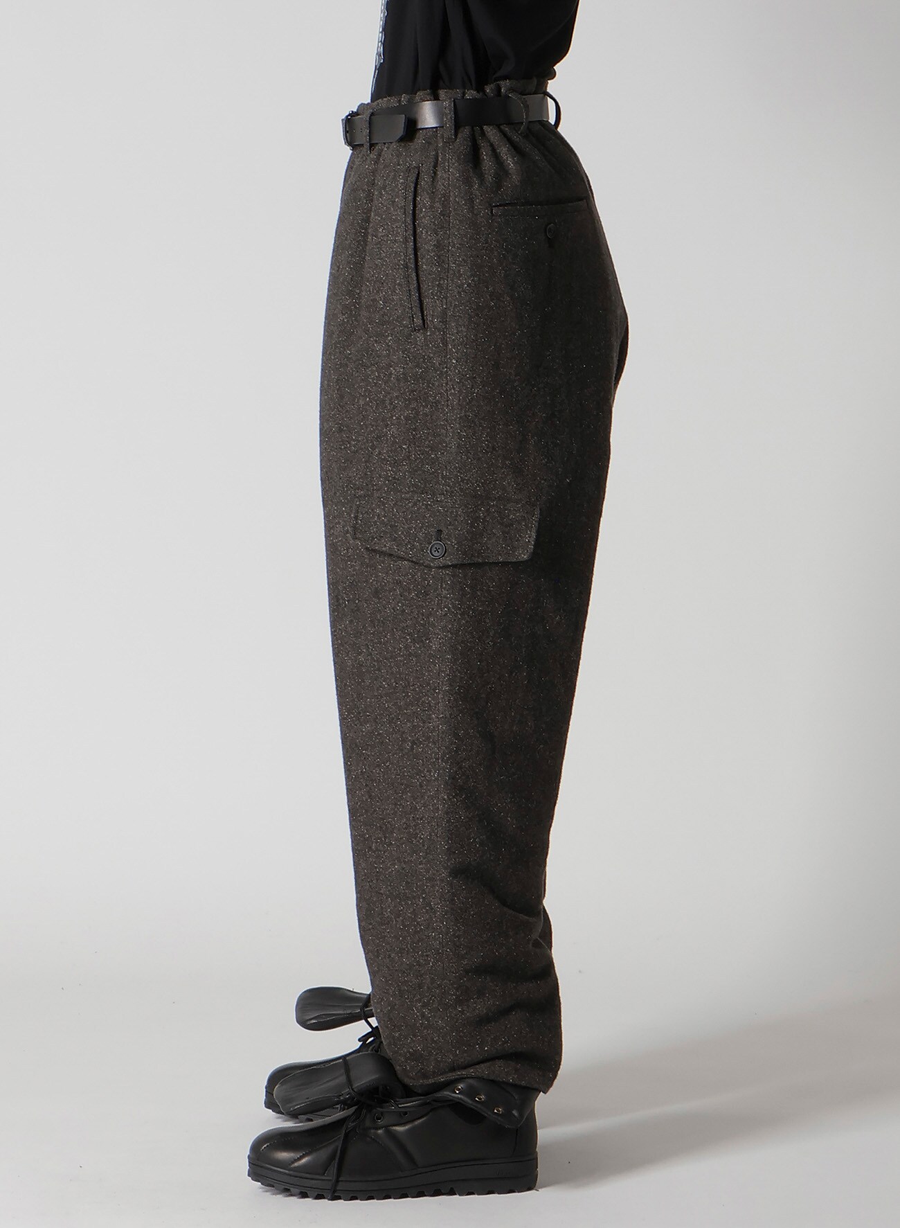 SILK NEP TWEED SIDE POCKET PANTS WITH LINER(S Khaki): Yohji