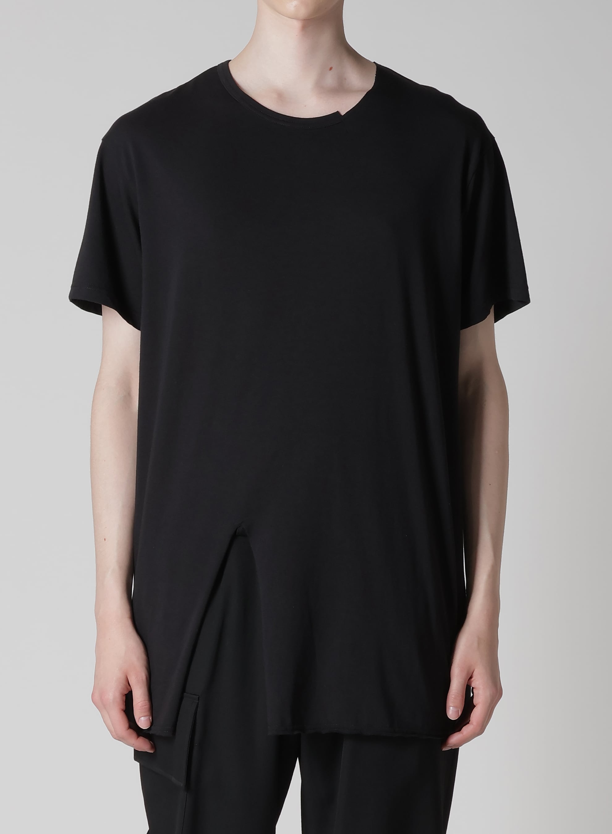 WOOL MIX SINGLE JERSEY SLIT ROUND NECK T(FREE SIZE Black): Vintage