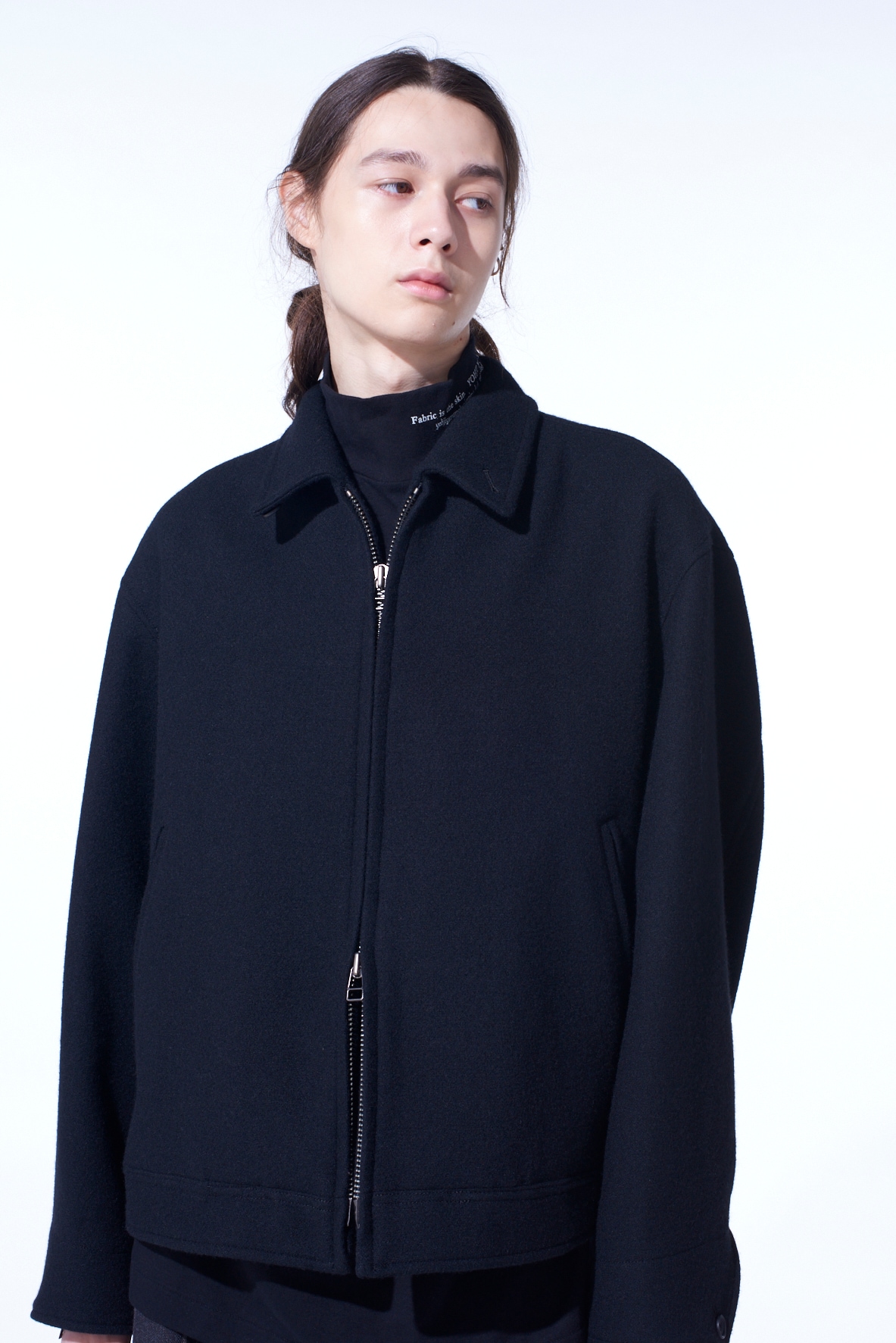 DOUBLE-WEAVE MELTON OVERSIZED ZIPPER BLOUSON(L Black): S'YTE｜THE