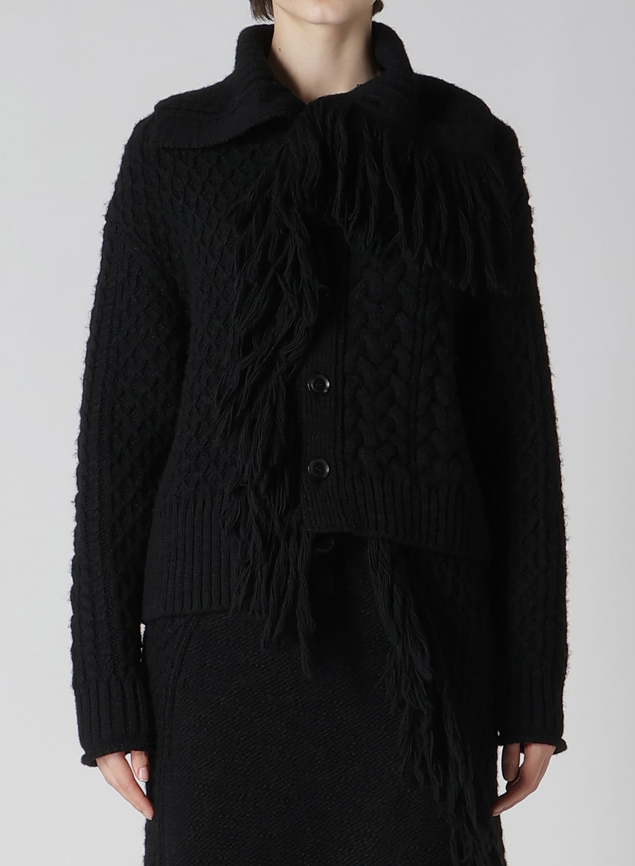CABLE/FRINGE CARDIGAN(S Black): Vintage 1.1｜THE SHOP YOHJI YAMAMOTO