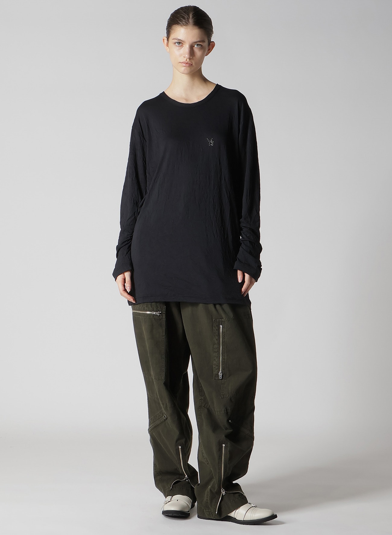 WRINKLE JERSEY Y'S STITCH LONG BIG T(L Black): Vintage 1.2｜THE