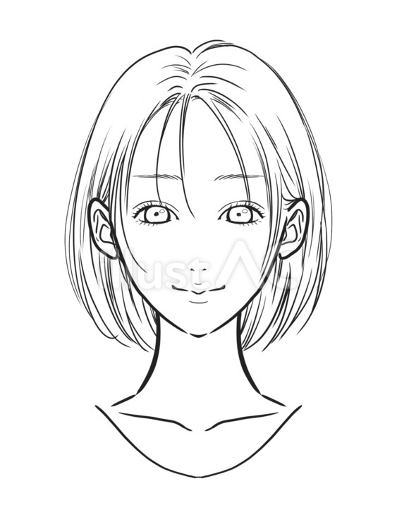 線画＊ボブ＊美人イラスト - No: 23828032｜無料イラスト・フリー素材