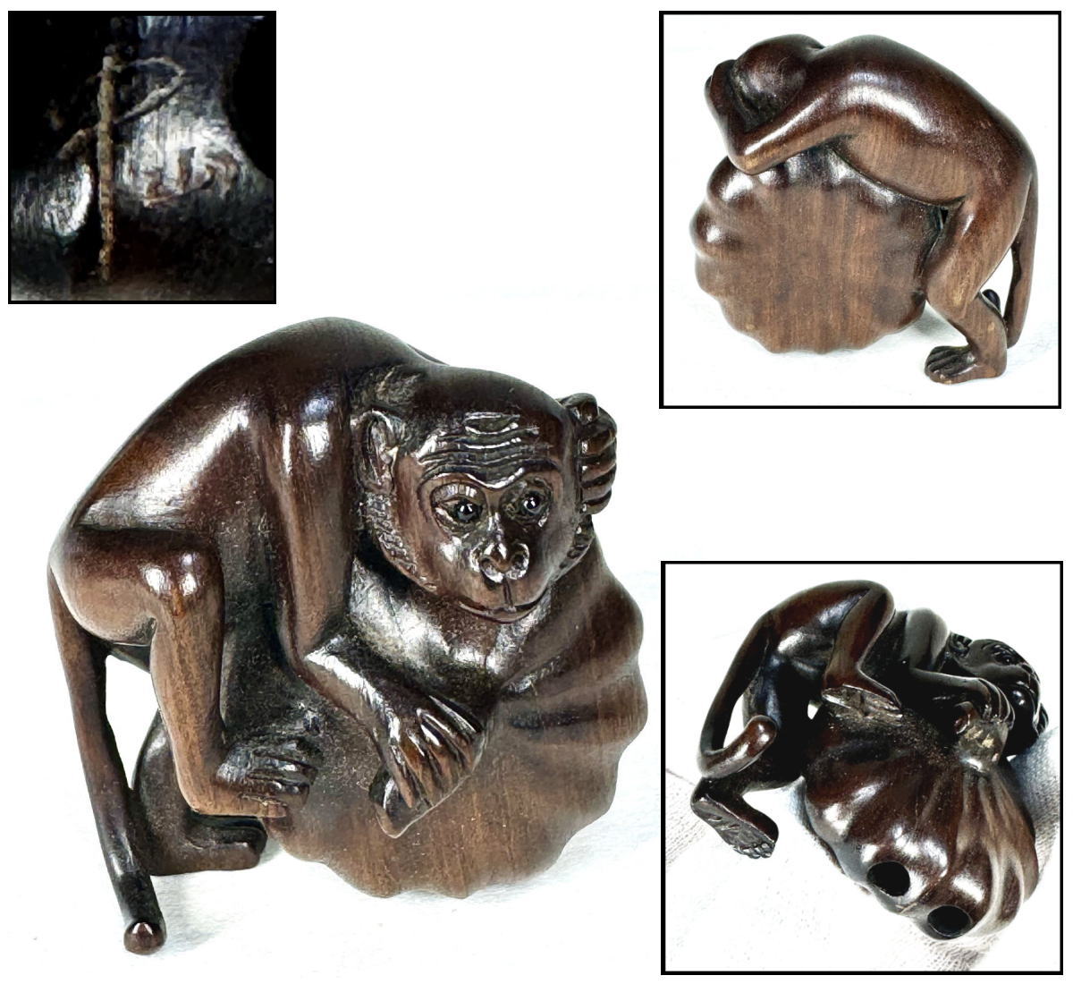 楽天市場】猿 根付（東洋彫刻｜彫刻）：アート・美術品・骨董品・民芸