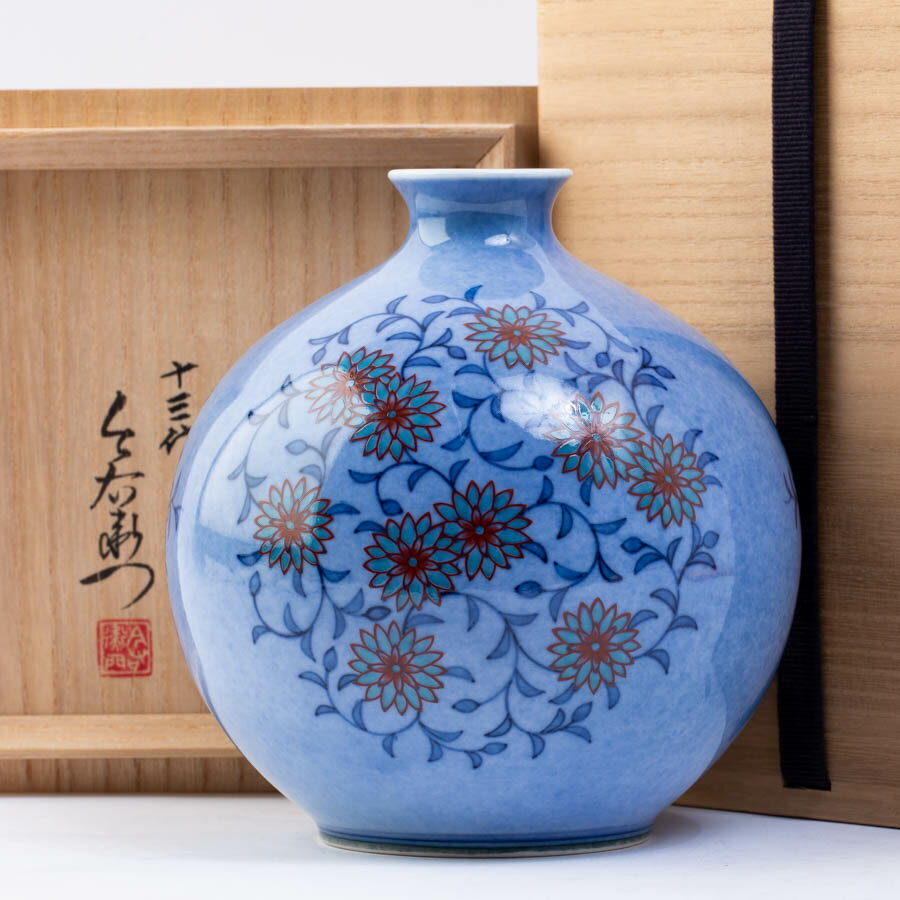 ☆ 12代今泉今右衛門 錦唐花模様花瓶 存在感ある一品です☆y252 ☆ 12