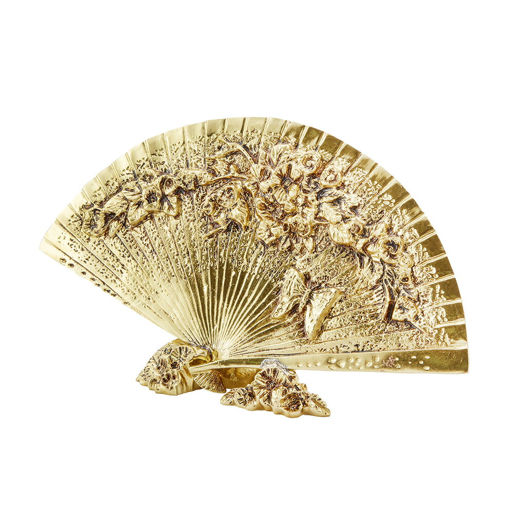 竹に末広】扇子 飾り 吉祥 置物 インテリア ガラスケース 金色 銀色