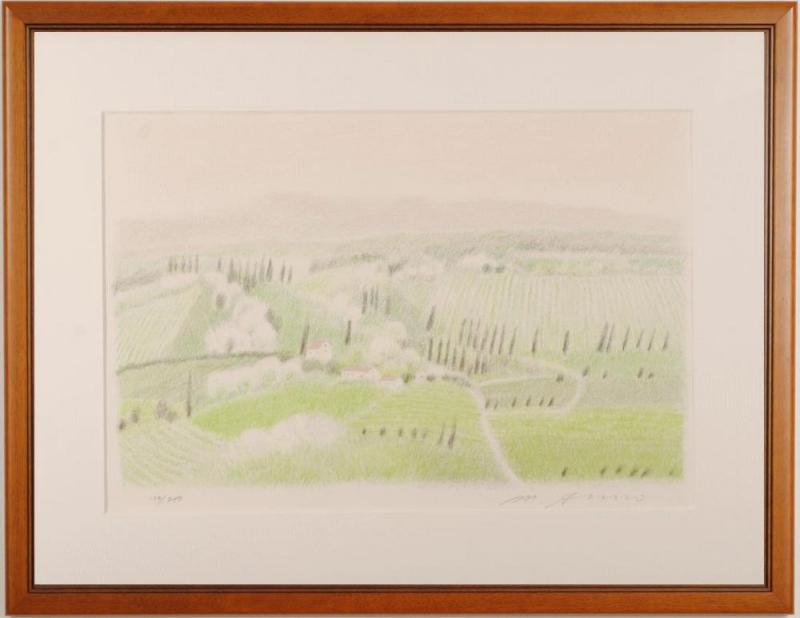 風景 水彩画 サイン入り 安野光雅 リトグラフ 風景 水彩画 サイン入り