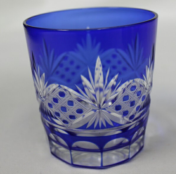 1618 色被せ ガラス 藍切子 未使用 1618 色被せ ガラス 藍切子 未使用