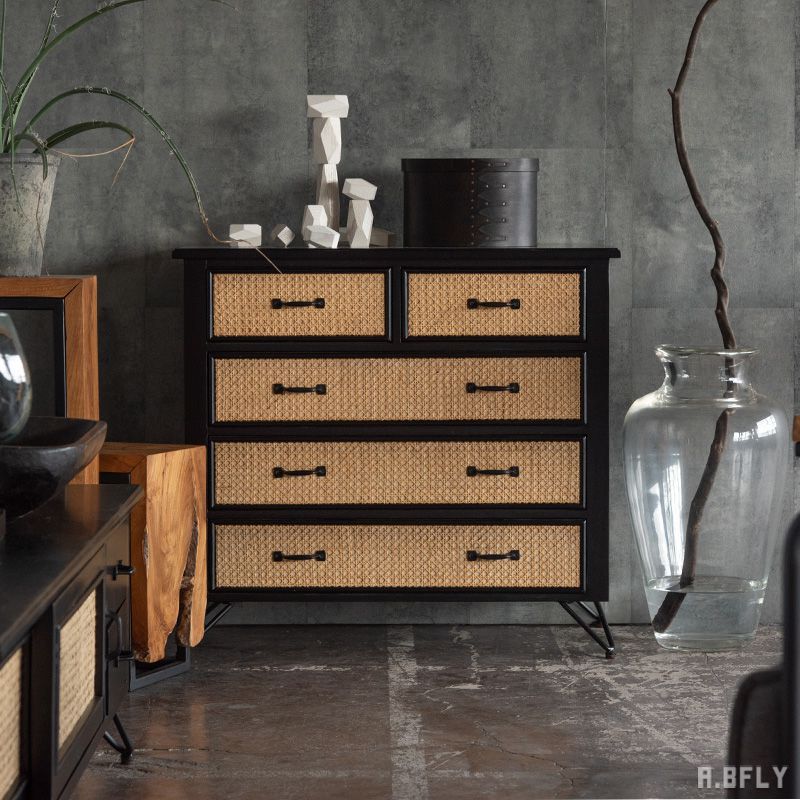 希少☆ブランド terre rossa ブラックラタン 高級 チェスト☆送料込