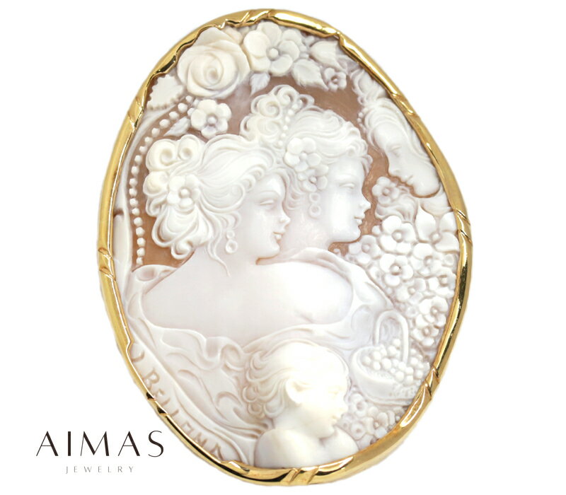 シェルカメオ チロソルヴィーノ ブローチ ペンダントトップ K18刻印 超