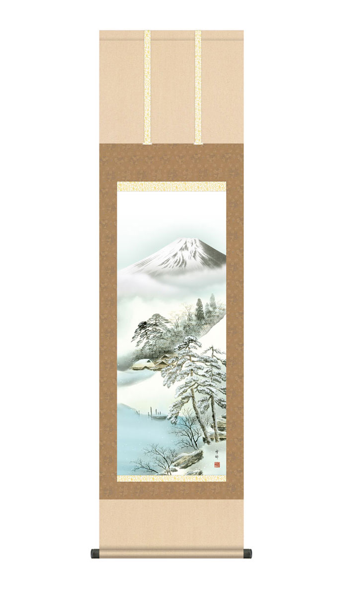 掛軸「雪の村」雪冬古物中古23.3.24-1
