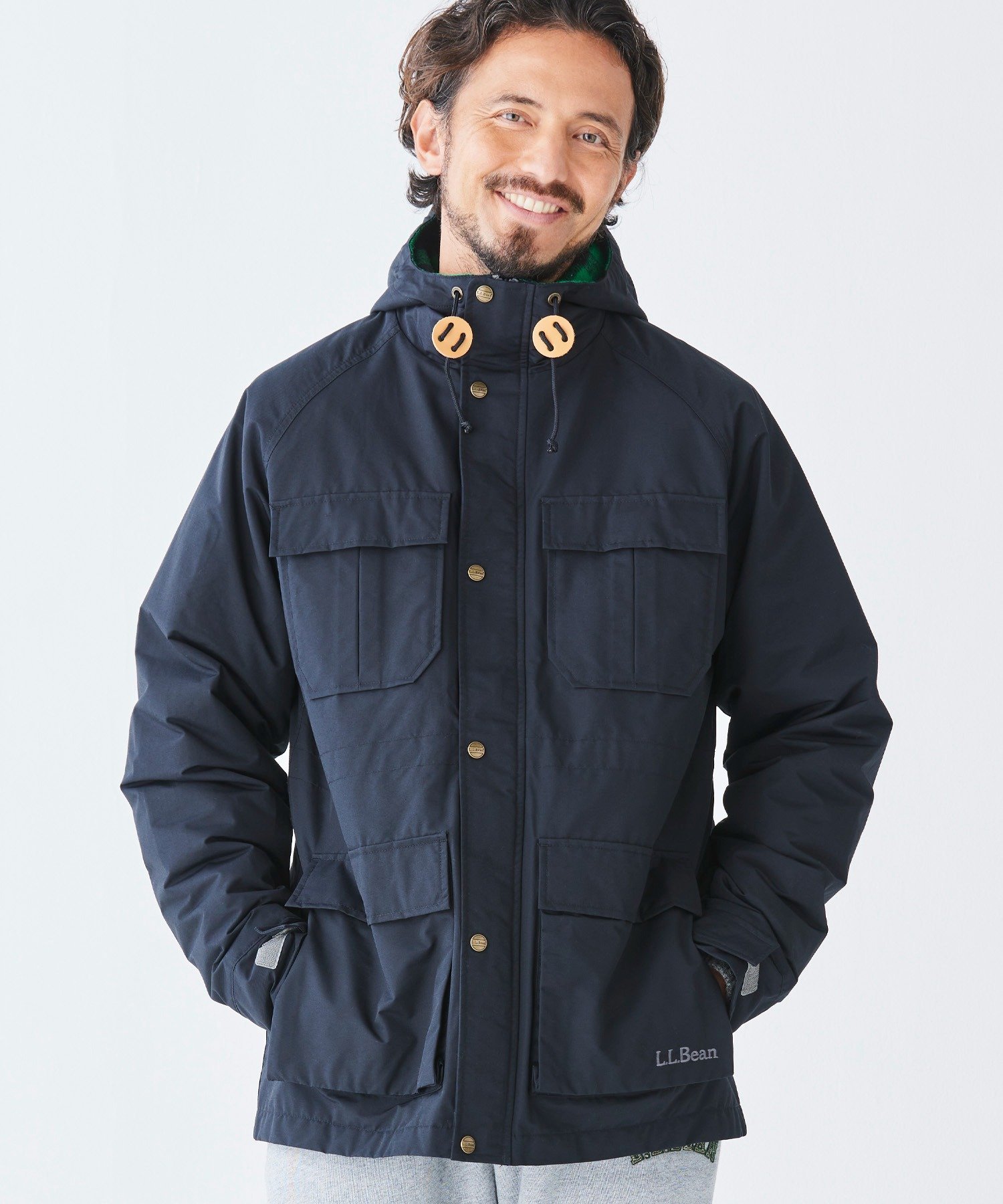 エルエルビーン USA製 ウールジャケット ネイビー 裏地チェック 美品