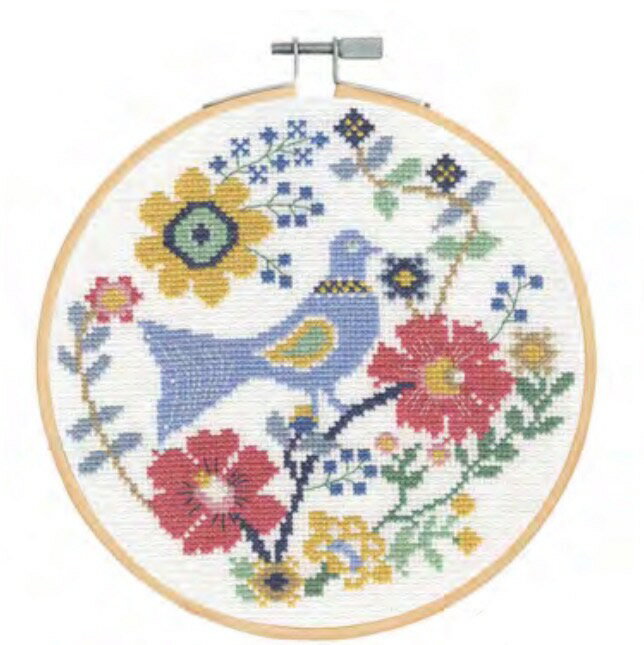 アンティークフランス 青い鳥のクロスステッチ刺繍 青糸刺繍ランナー