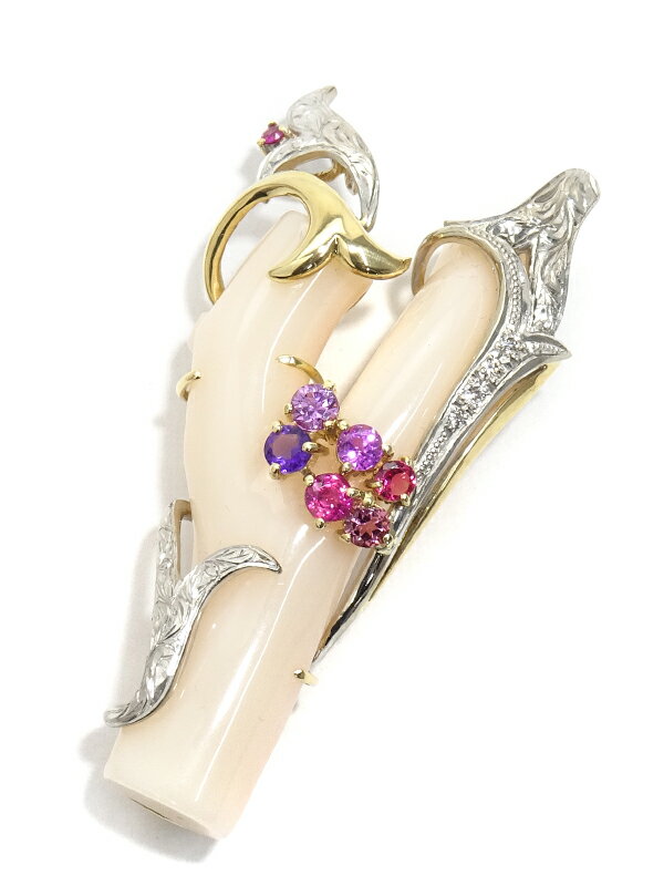 福原佐智】フクハラサチ『K18YG/K18WG サンゴ ダイヤモンド0.07ct