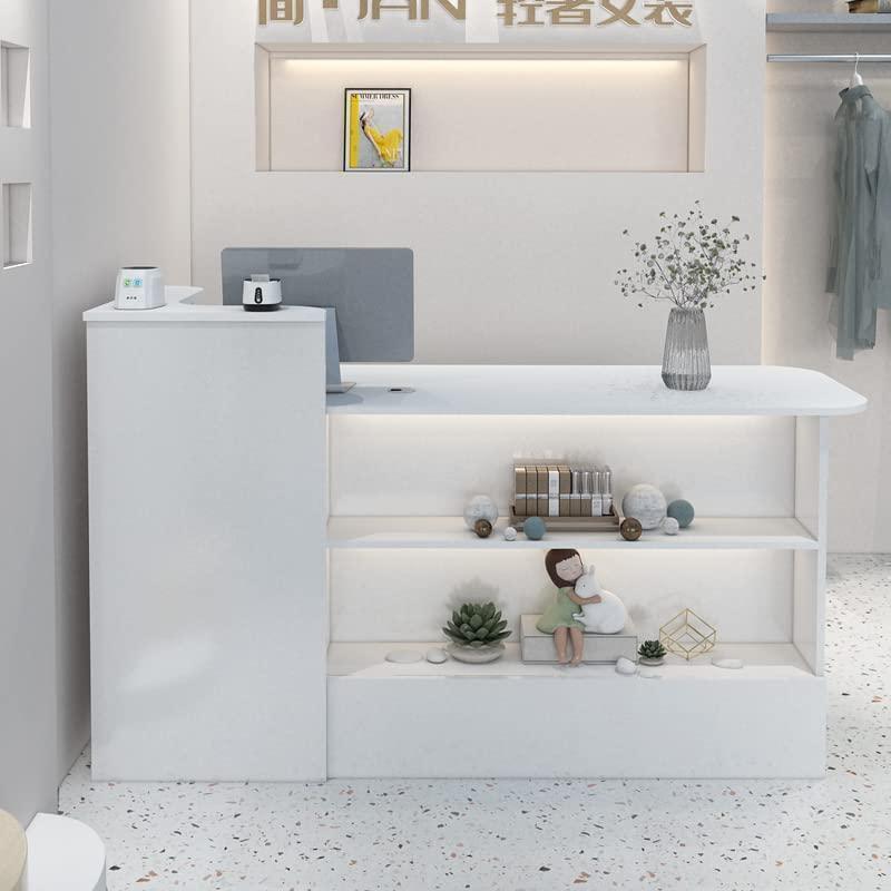 poteko】サロン受付ホワイト木製クラシック収納家具 店舗用カウンター