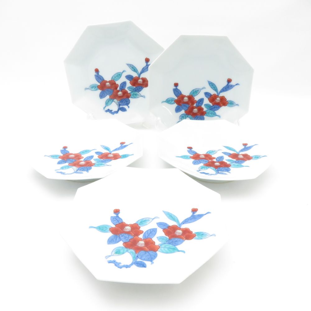 明治時代 CB690 【今泉今右衛門造】染付山水文八角皿・染付