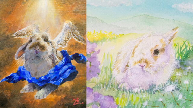 森のうさぎさんと大天使うさエルを描きました。｜木彫りうさぎのパパ