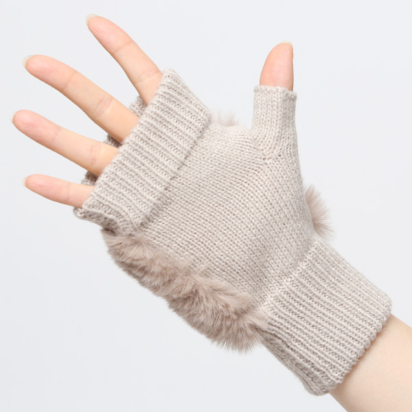 Graphpaper フィンガーレスニットグローブ グレーxベージュ Gradient