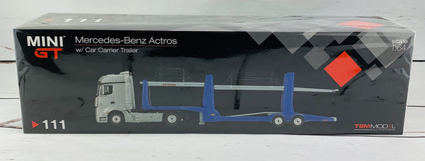 MINI GT 1/64 Mercedes-Benz Actros With Car Carrier Trailer LHD