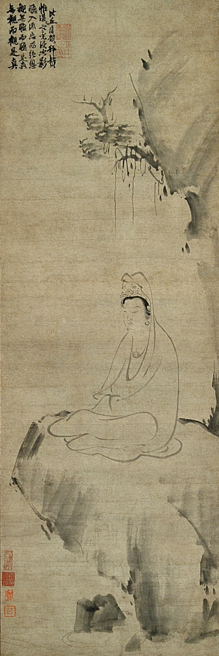 水墨画 白衣観音図 【雲の上の白衣観音菩薩図】掛軸 絵 天台宗 真言宗