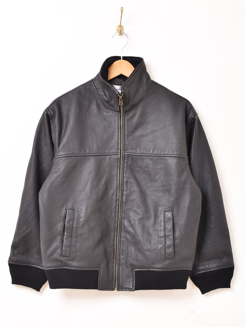 2色展開】Emerald Motel スタンドカラー リブ レザージャケット – 古着