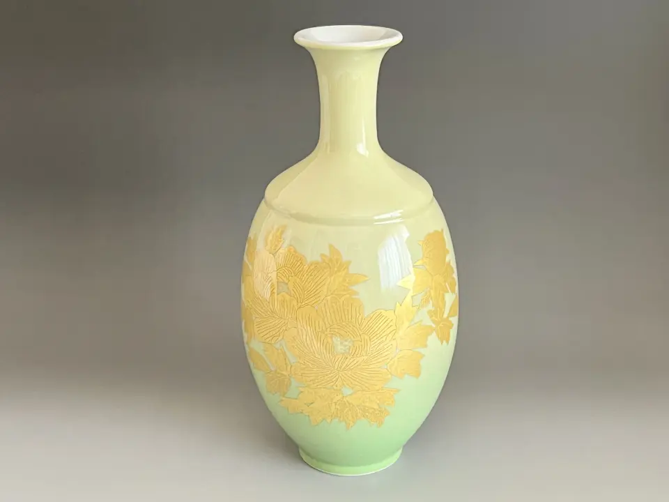 人間国宝 島岡達三 益子焼 彫絵 草花文 扁壷 角扁壷 花入 花生 花器