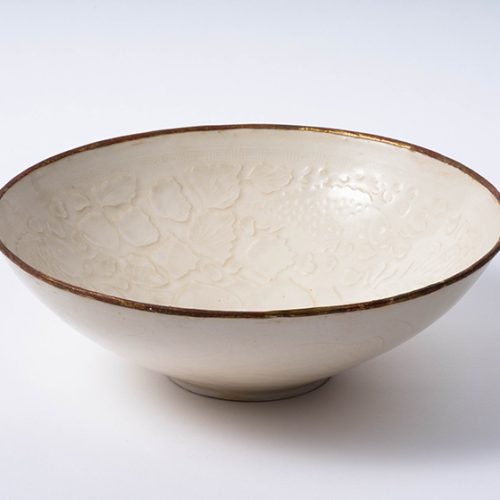 定窯 白磁陵花小盤 陰刻双魚紋 宋時代 擺件 古玩 中国