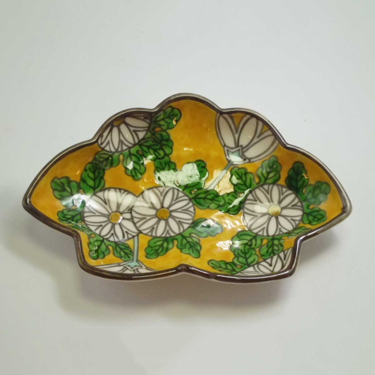 黄濃乾山菊三足桐型皿 尾形乾山写し絵皿(焼物)