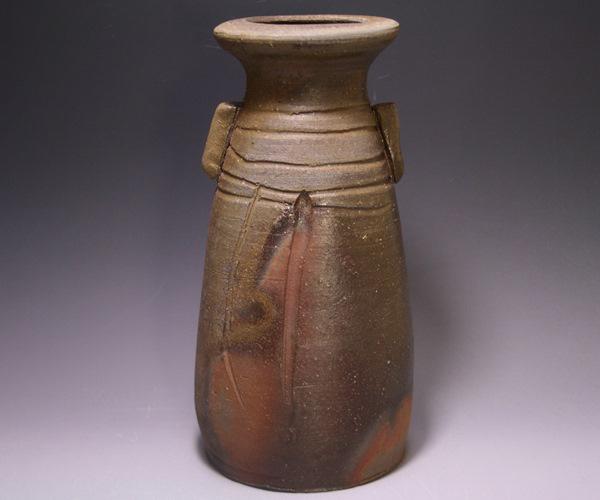 人間国宝 備前焼の巨匠 山本陶秀 「耳付花入」 本人作 【若福】