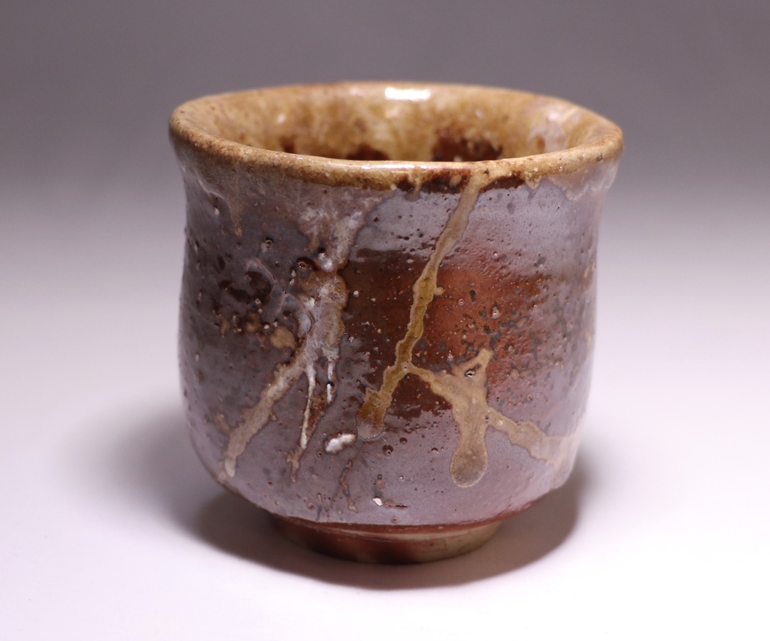 備前焼 人間国宝 伊勢崎淳 湯呑 共箱 陶芸 伊勢崎 淳 作 「備前酒呑