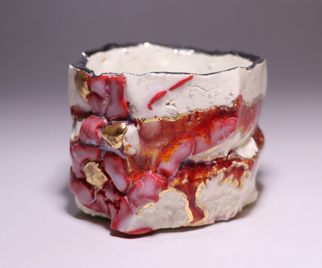 市川透 迦具土 ぐい呑 共箱 赤金銀彩 未使用 市川透 迦具土 ぐい呑 共