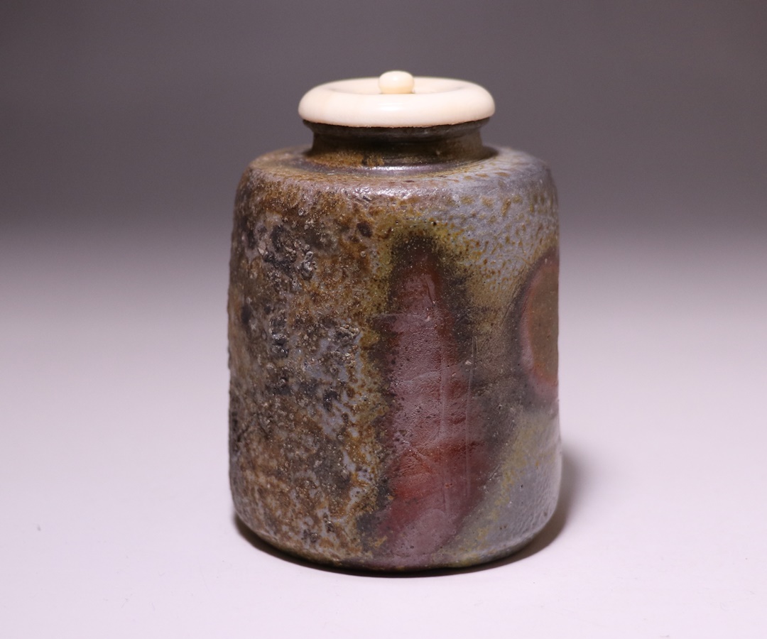 茶道具 備前焼 肩衝茶入 仕覆・箱付 V 6671 茶道具 備前焼 肩衝茶入