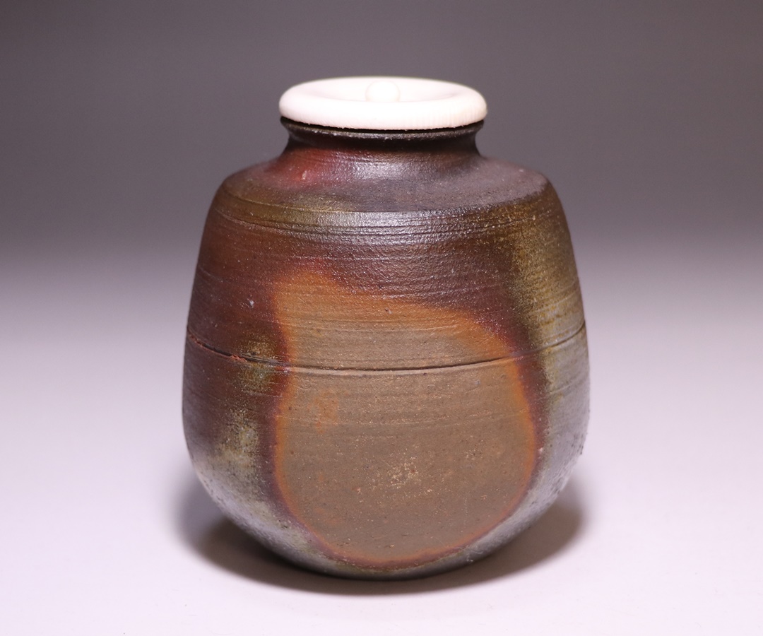 茶道具備前焼山本雄一造茶入共箱V6429