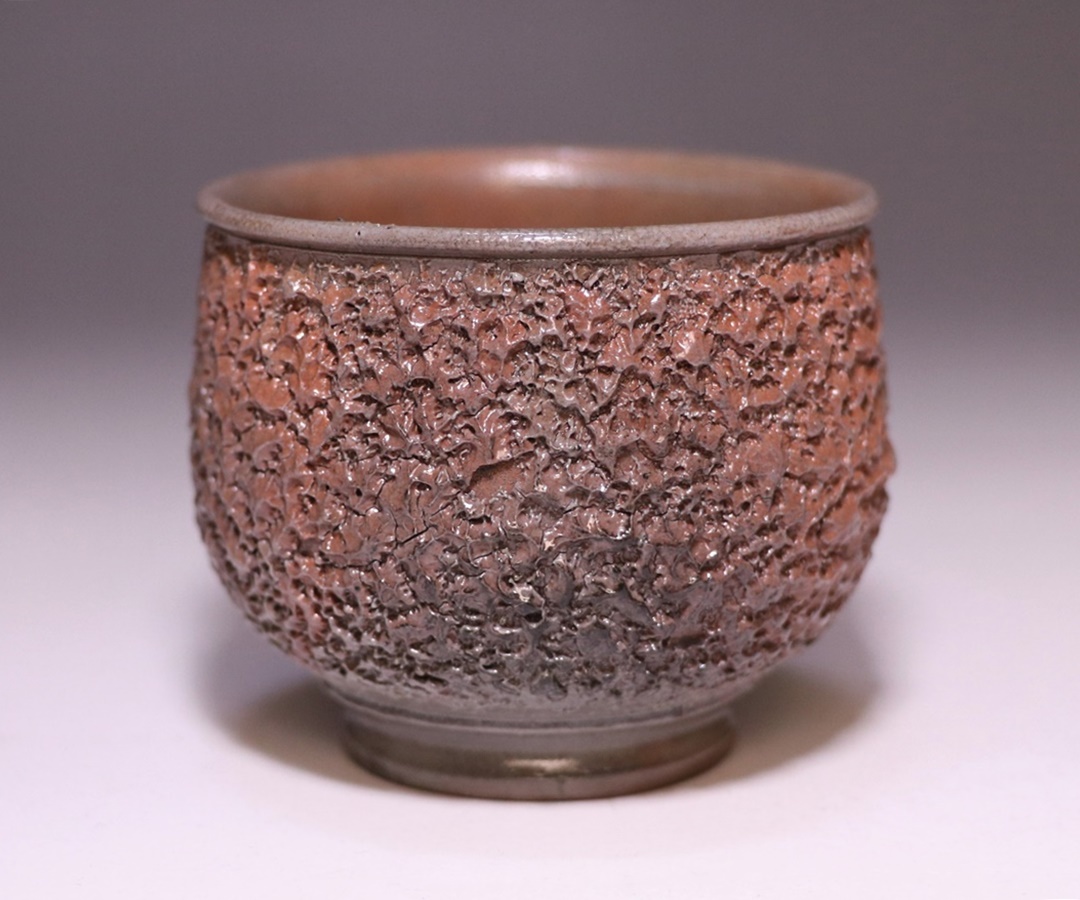 岡山県重要無形文化財 二代藤原楽山 備前焼 寸胴花入 共箱 一輪挿し