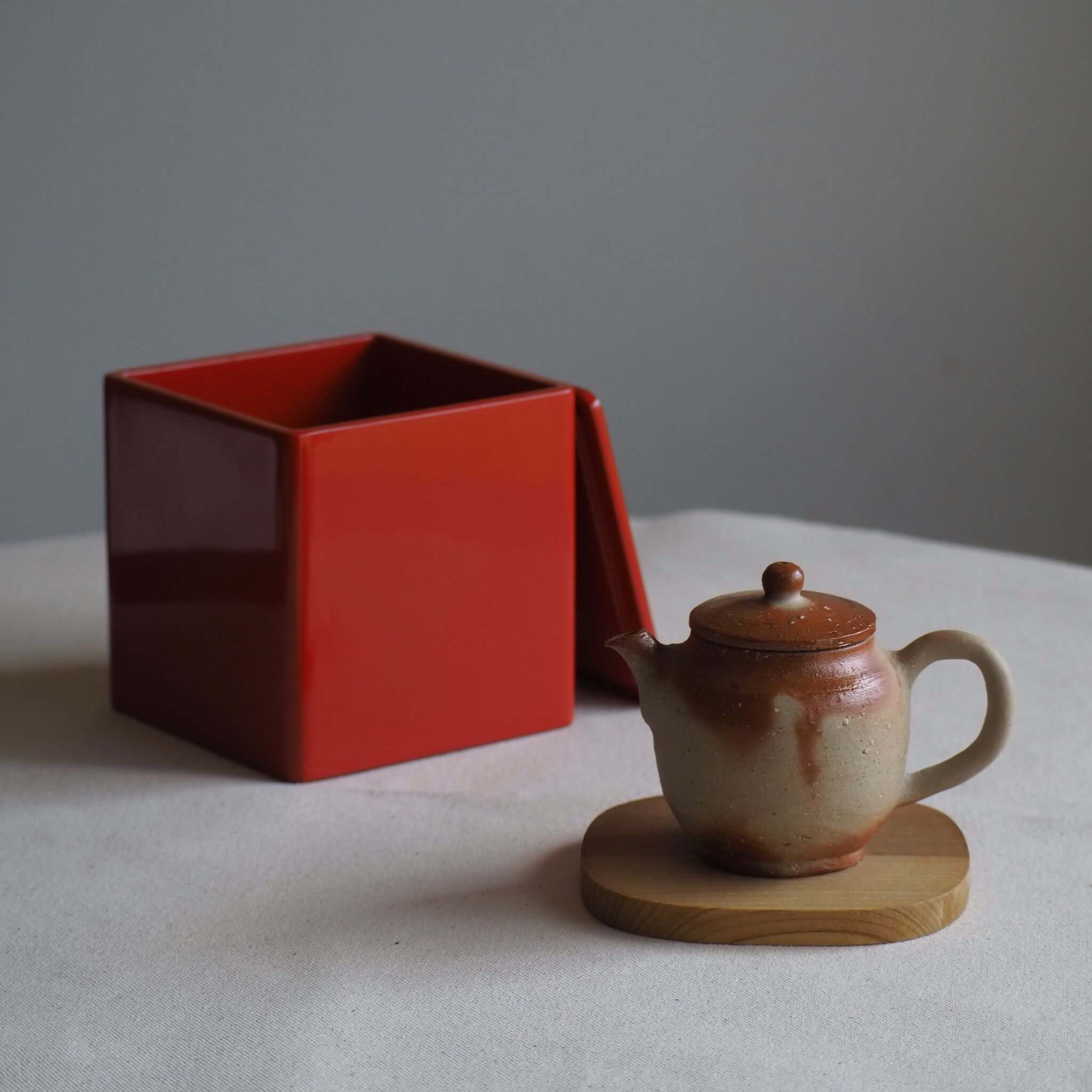 備前焼 閑谷窯 陶器 赤茶色 小型 陶芸作品 木箱付き 備前焼 閑谷窯