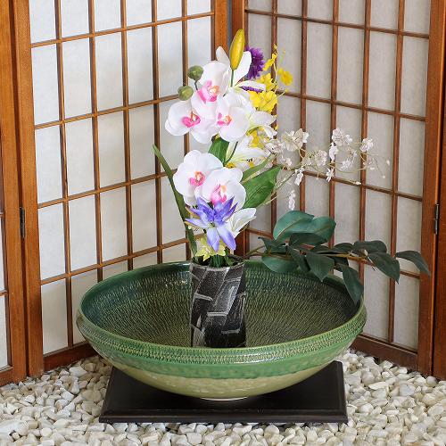 楽天市場】信楽焼 水盤 ビードロ 深型 丸 15号 生け花 花器 池坊 小原