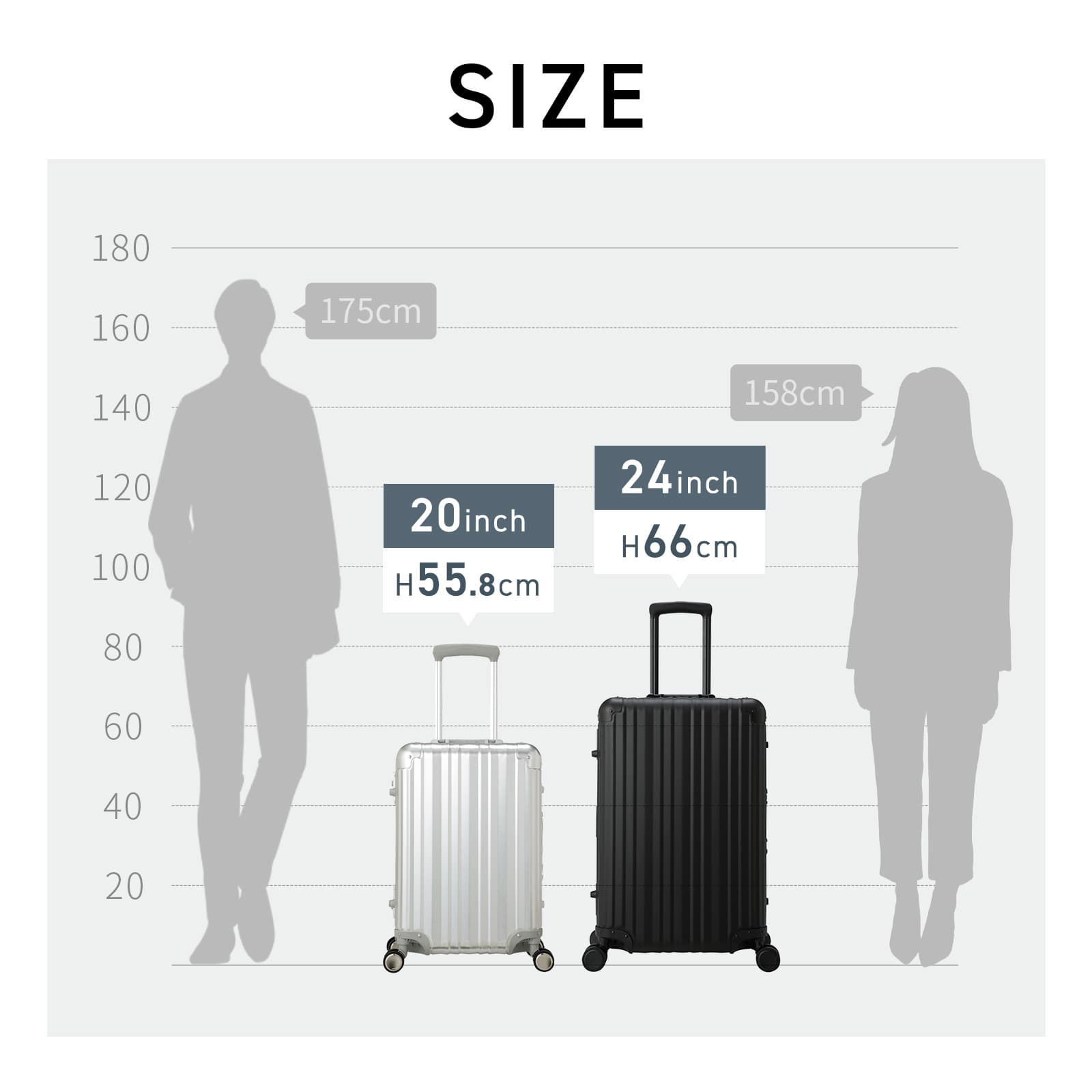 ✨リカルド 4輪 キャリーケース Aileron アルミ 20インチ 40L 銀