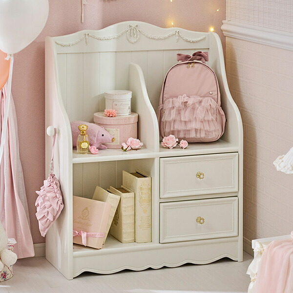 プリンセスシリーズドロワーズシェルフW60xH120cmホワイト 引き出し付き