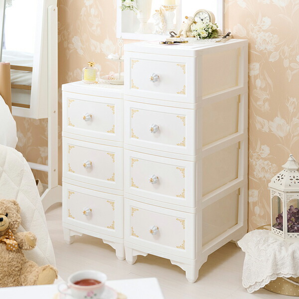 ロココ調4段サイドチェスト ロココ調 4段チェスト 約W90×約D50