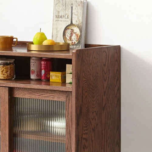 楽天市場】キャビネット 幅65cm 食器棚 オーク材 ガラス ブラウン