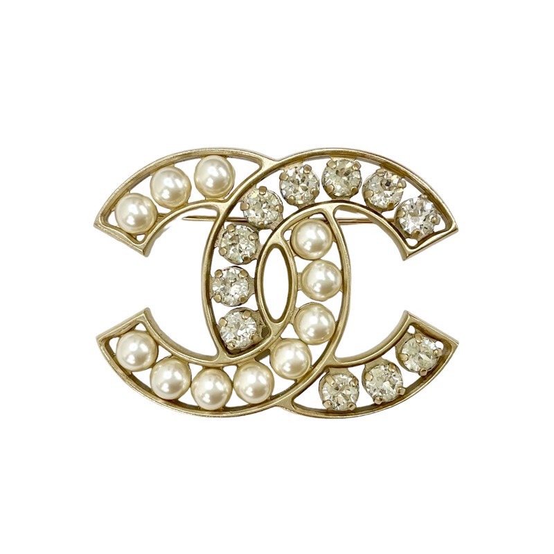 美品 シャネル ココマーク ラインストーン パール ブローチ コサージュ 22A